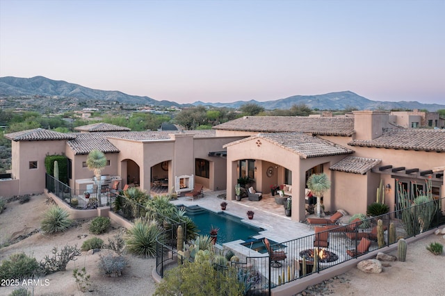 11457 E Salero Dr, Scottsdale, AZ 85262 - rear view of property featuring a mountain view, a tile roof, a patio, and stucco siding