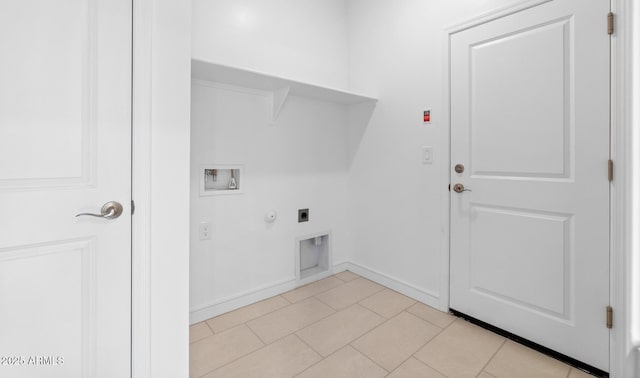 clothes washing area featuring hookup for a washing machine, electric dryer hookup, light tile patterned floors, and hookup for a gas dryer