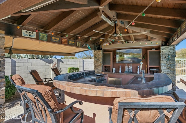 4502 E Night Owl Ln, Cave Creek, AZ 85331 - view of patio / terrace with a gazebo, an outdoor bar, and fence