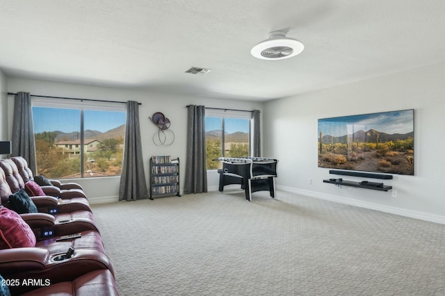 4502 E Night Owl Ln, Cave Creek, AZ 85331 - carpeted living area featuring a textured ceiling, visible vents, and baseboards