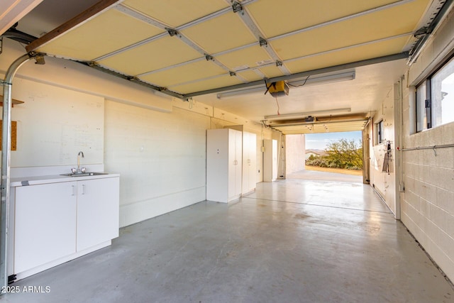 garage with sink and a garage door opener