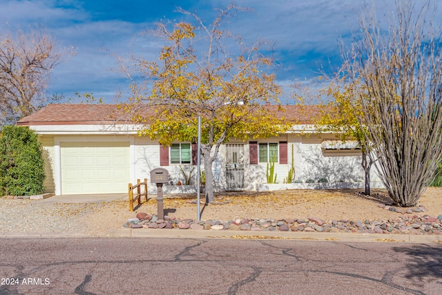 view of property hidden behind natural elements with a garage