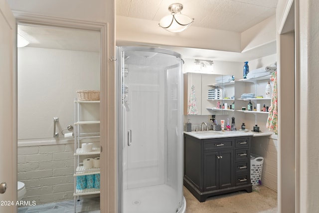 bathroom featuring vanity and walk in shower