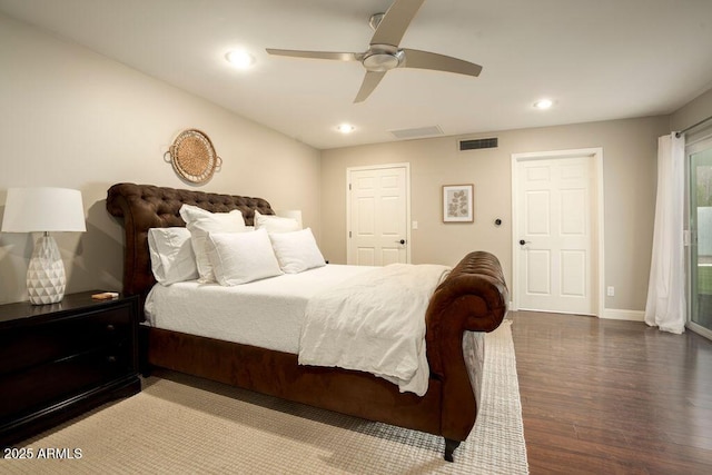 bedroom featuring ceiling fan and wood-type flooring