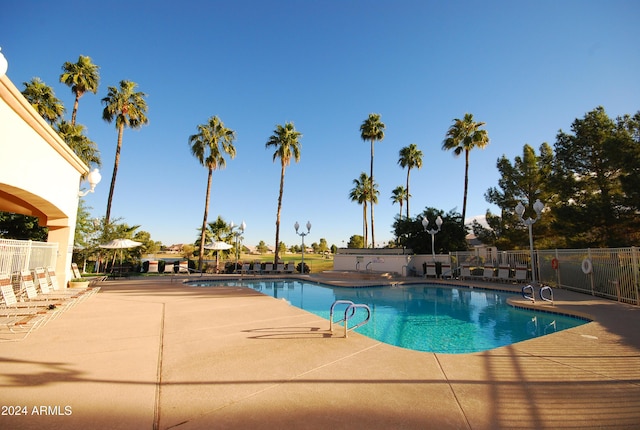 view of swimming pool with a patio area