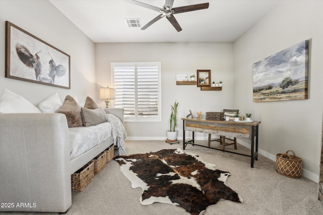 8396 E Granite Pass Rd, Scottsdale, AZ 85266 - carpeted bedroom with an office area, baseboards, and ceiling fan