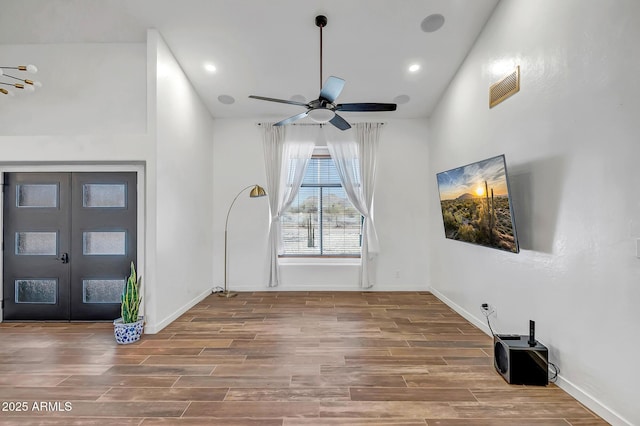 35005 N Central Ave, Phoenix, AZ 85086 - foyer entrance with wood finished floors, a ceiling fan, baseboards, french doors, and recessed lighting