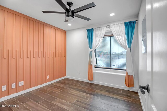 35005 N Central Ave, Phoenix, AZ 85086 - empty room featuring ceiling fan, dark wood finished floors, baseboards, and recessed lighting