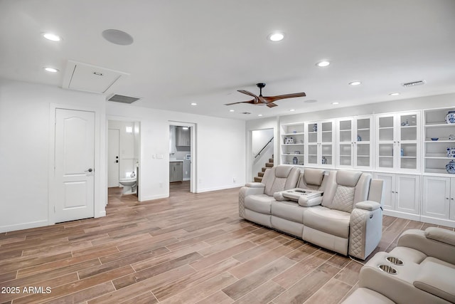 35005 N Central Ave, Phoenix, AZ 85086 - living room featuring a ceiling fan, attic access, light wood-type flooring, recessed lighting, and baseboards