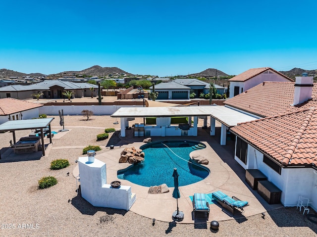 35005 N Central Ave, Phoenix, AZ 85086 - view of pool with a residential view, a mountain view, a patio area, and fence