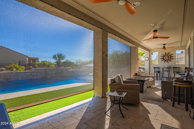 view of patio with an outdoor bar