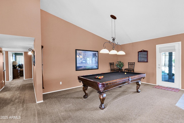 rec room featuring a healthy amount of sunlight, billiards, and carpet