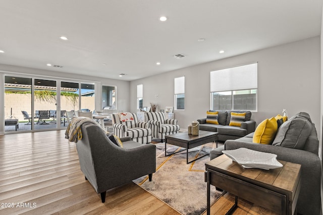 living room featuring light wood-type flooring