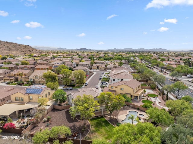 aerial view featuring a residential view and a mountain view