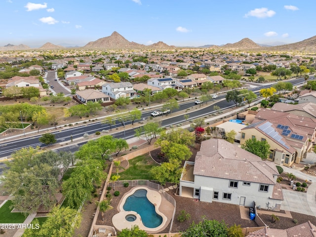 bird's eye view featuring a residential view and a mountain view