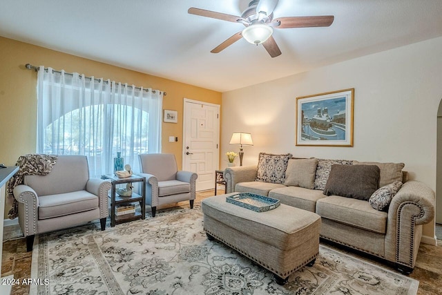 living room with ceiling fan