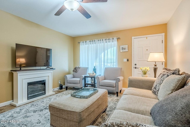 living room with ceiling fan