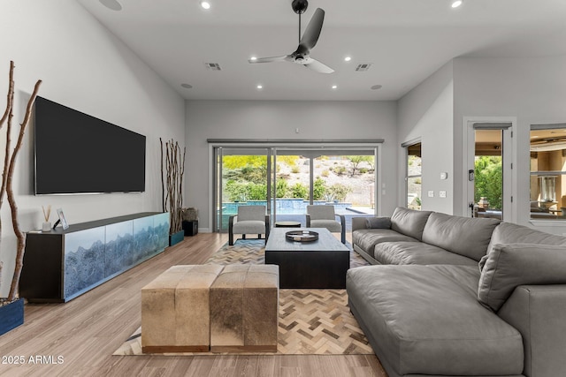 3326 Josey Wales Way, Wickenburg, AZ 85390 - living area featuring a ceiling fan, recessed lighting, and light wood finished floors