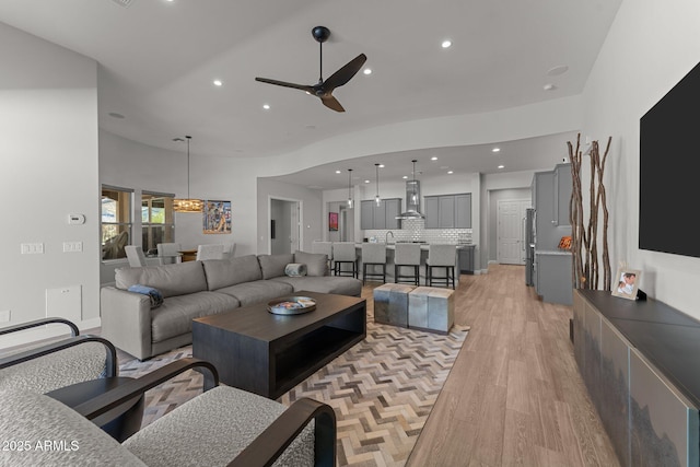 3326 Josey Wales Way, Wickenburg, AZ 85390 - living room with light wood-style flooring, recessed lighting, and ceiling fan