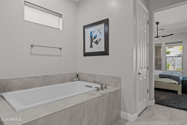 3326 Josey Wales Way, Wickenburg, AZ 85390 - bathroom with baseboards, a garden tub, connected bathroom, and a ceiling fan