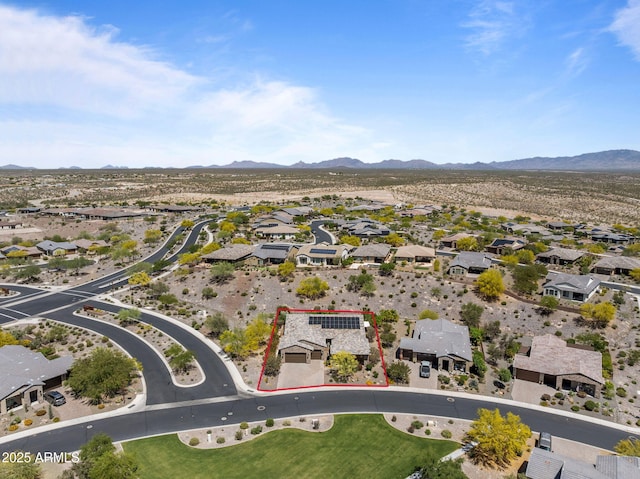 3326 Josey Wales Way, Wickenburg, AZ 85390 - aerial perspective of suburban area with property parcel outlined, a mountain backdrop, and a desert landscape