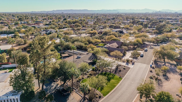 drone / aerial view featuring a mountain view