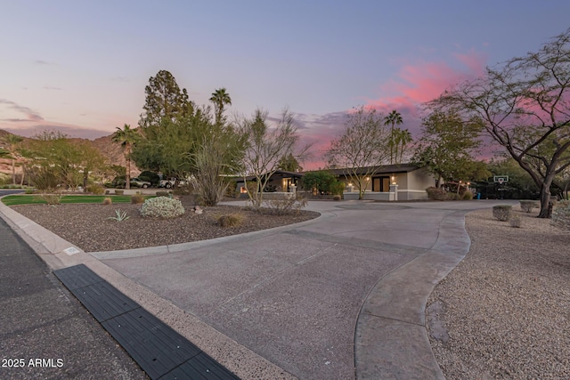 view of front of home with a mountain view