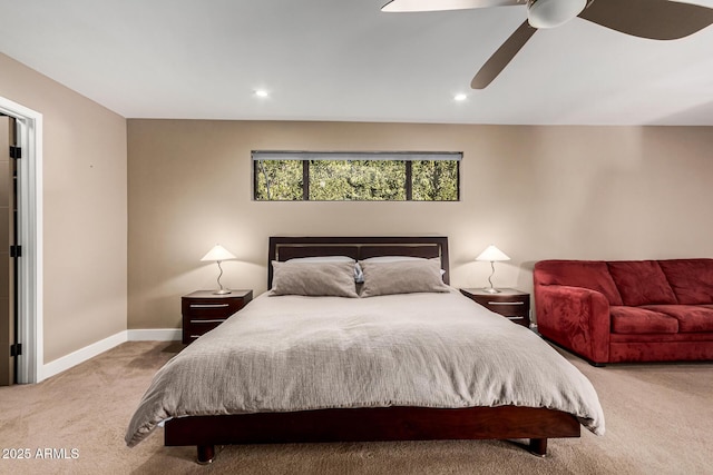 bedroom featuring ceiling fan and carpet floors