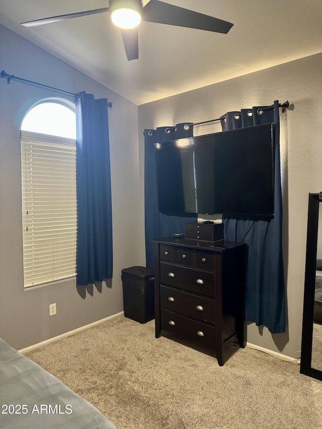9108 W Kirby Ave, Tolleson, AZ 85353 - bedroom with ceiling fan, carpet flooring, baseboards, and lofted ceiling
