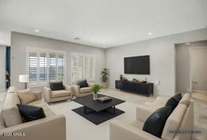 living area with recessed lighting