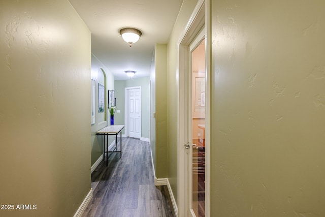 corridor with dark hardwood / wood-style floors