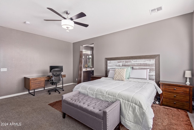 bedroom with carpet flooring and ceiling fan