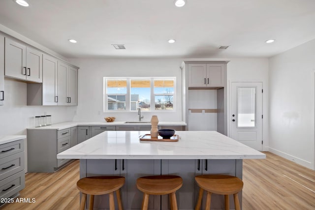 kitchen with a sink, visible vents, and gray cabinetry