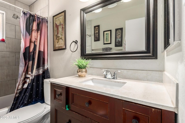 4403 N 56th Dr, Phoenix, AZ 85031 - bathroom with toilet, vanity, shower / bath combination with curtain, and a textured wall