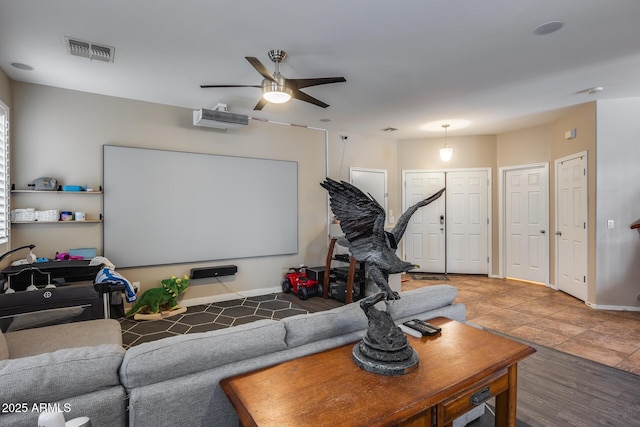 home theater featuring ceiling fan