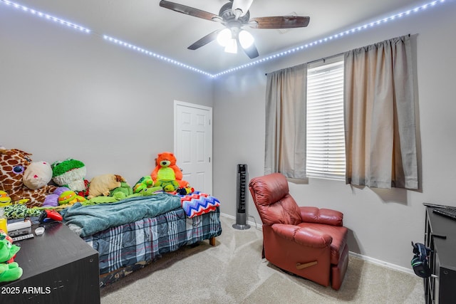 bedroom with carpet and ceiling fan