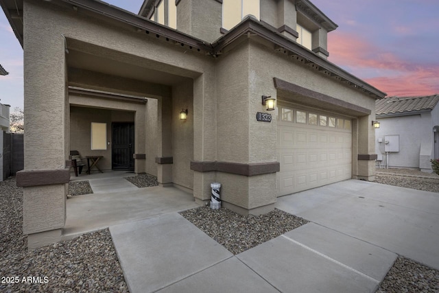 exterior space with a garage