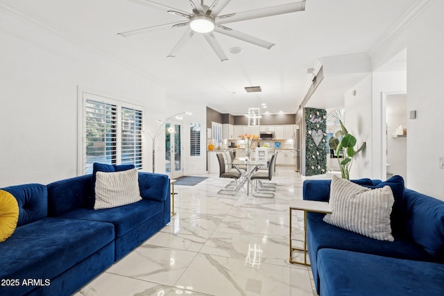 living room featuring ornamental molding