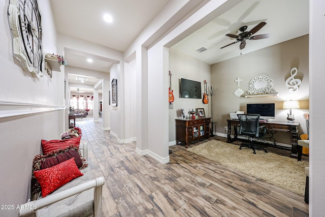 20421 W Legend Trl, Buckeye, AZ 85396 - office with recessed lighting, a ceiling fan, wood finished floors, and baseboards