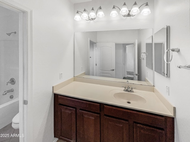 full bathroom with shower / bathing tub combination, toilet, and vanity