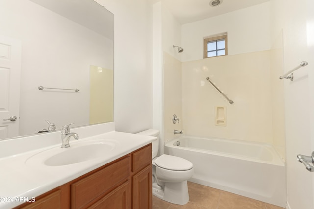 full bathroom with tile patterned flooring, bathtub / shower combination, vanity, and toilet