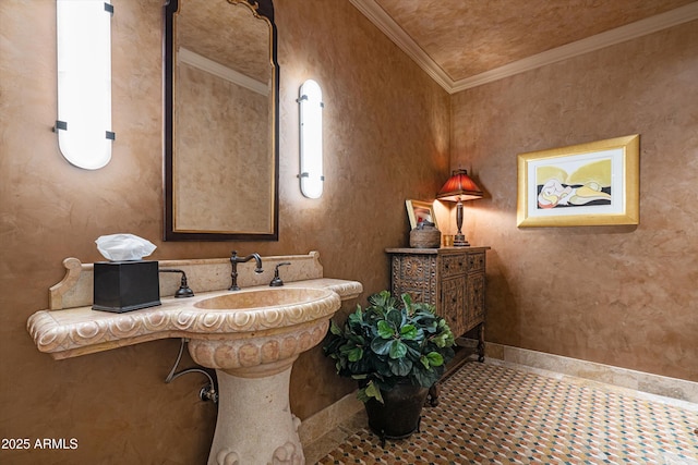 bathroom with crown molding