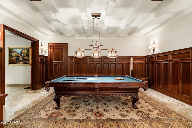 recreation room featuring crown molding and pool table