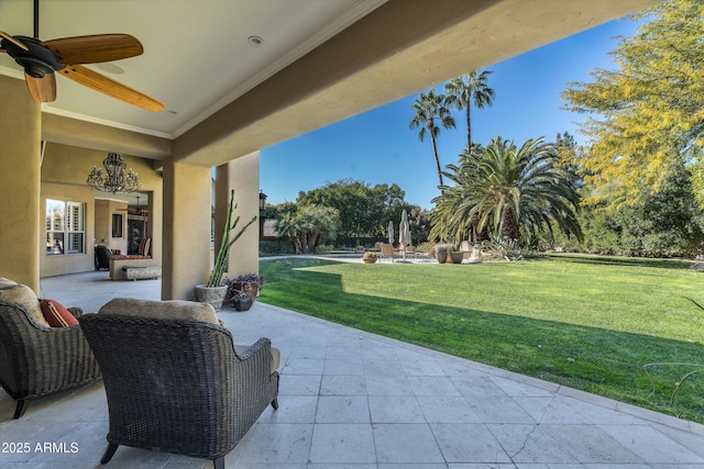 view of patio featuring ceiling fan