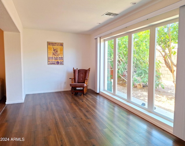 unfurnished room with dark wood-type flooring