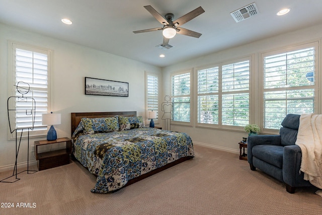 bedroom with carpet floors and ceiling fan