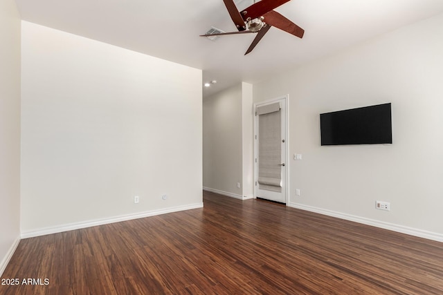 4332 S Oregon Ct, Chandler, AZ 85248 - unfurnished living room featuring a ceiling fan, baseboards, dark wood-style floors, and recessed lighting