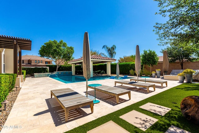 4332 S Oregon Ct, Chandler, AZ 85248 - view of swimming pool with a gazebo, a fenced backyard, and a patio