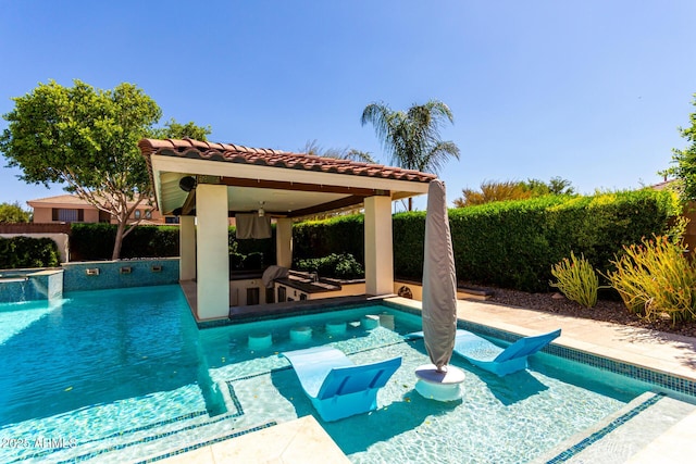4332 S Oregon Ct, Chandler, AZ 85248 - view of pool with a gazebo, a fenced backyard, a patio, and an in-ground hot tub