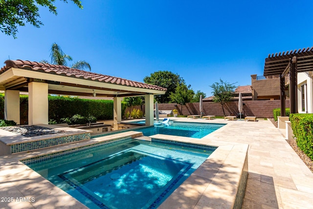 4332 S Oregon Ct, Chandler, AZ 85248 - view of pool featuring a gazebo, an in-ground hot tub, a fenced backyard, and a patio area